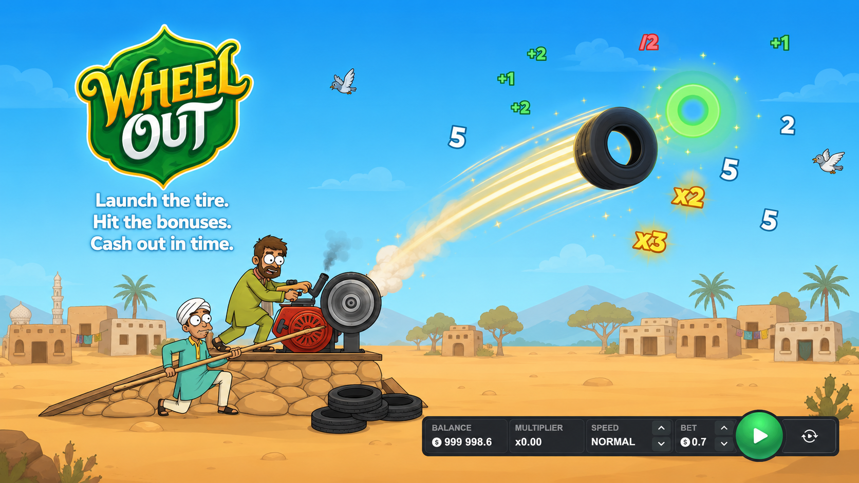 Wheel Out desert launcher sending the wheel into the sky